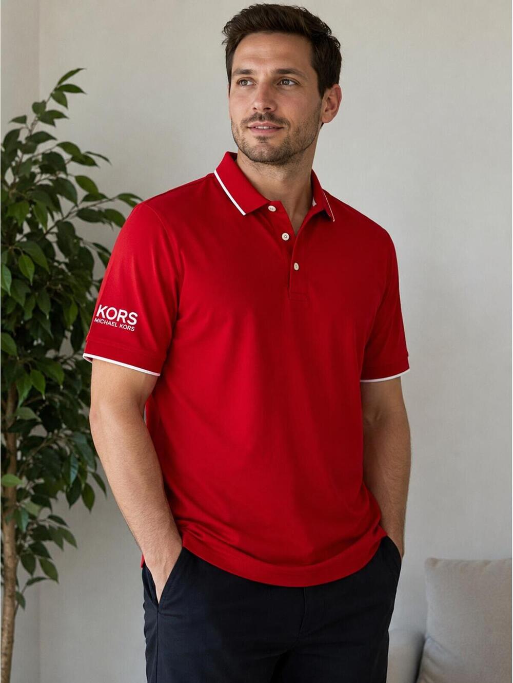 Michael Kors Polo Shirt Men XXL Red Performance Golf Stretch Casual Logo